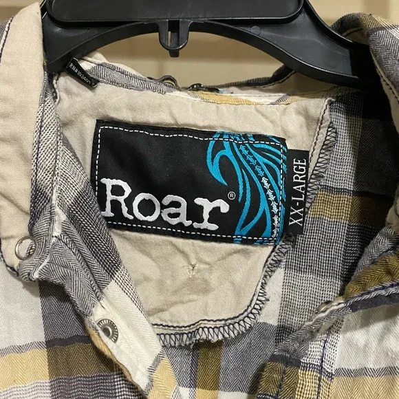 Roar Gray and Yellow Plaid Shirt with Denim Details womens size 2XL - Picture 3 of 4